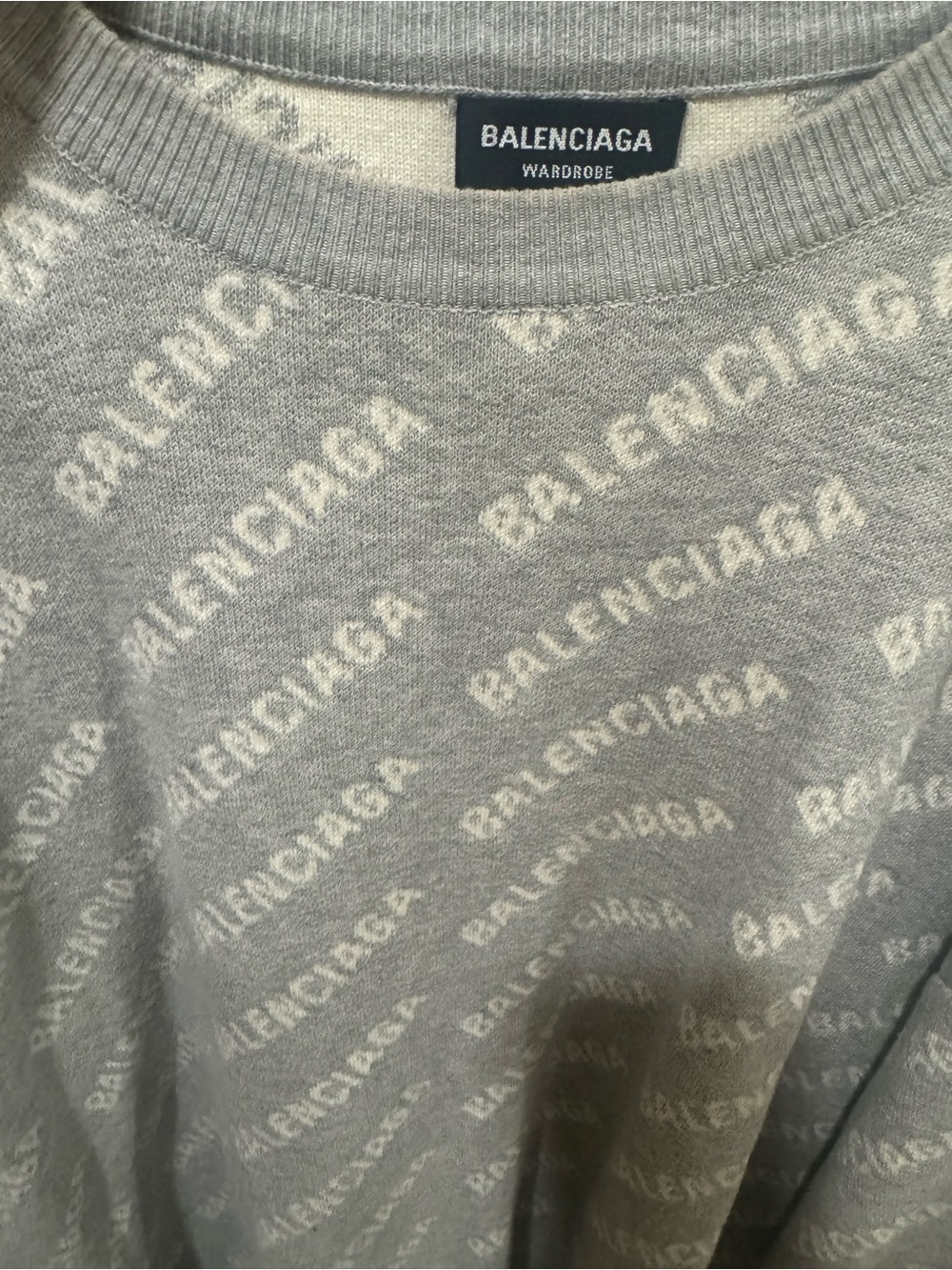 Balenciaga Light Gray All-Over Logo Crewneck Sweater